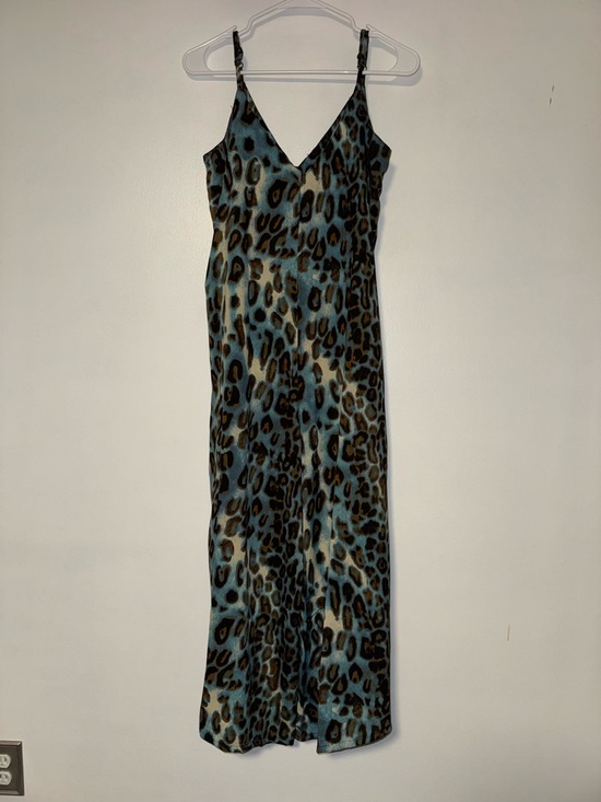 RAGA Pants - RAGA Leopard Print Wide-Leg Sleeveless V-Neck Jumpsuit Blue Brown M